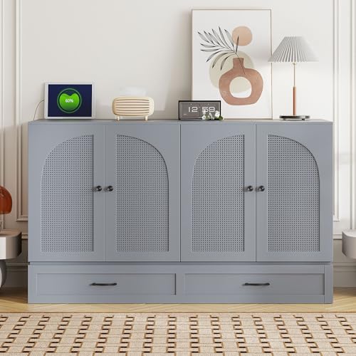 Queen Size Murphy Bed Cabinet Wall Bed with USB and Storage Drawer P71996