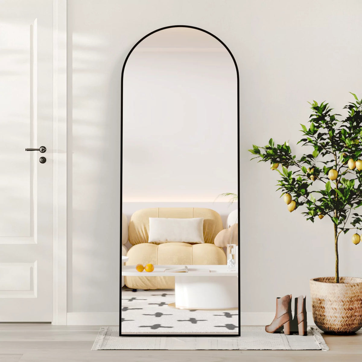 64" x 21" Black Arched Floor Mirror Z550214