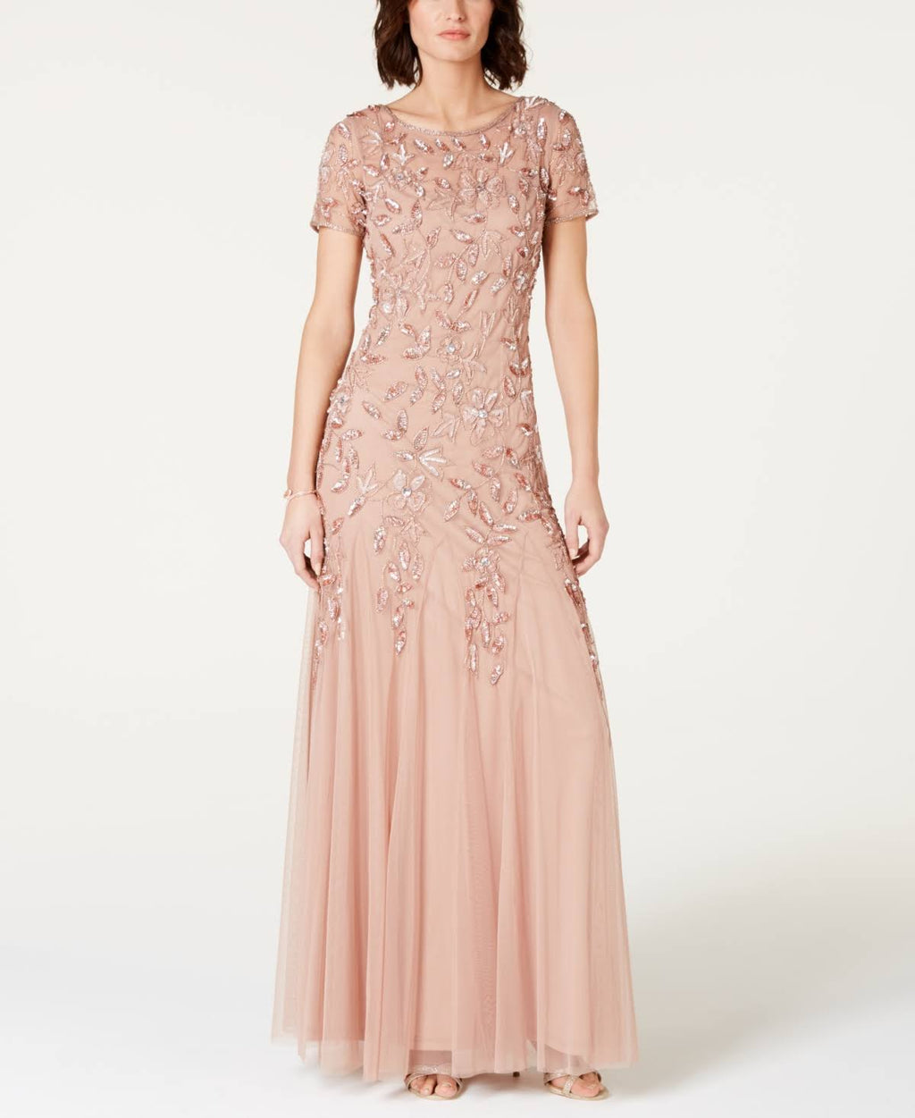 Floral-Beaded Gown - Rose Gold X3826