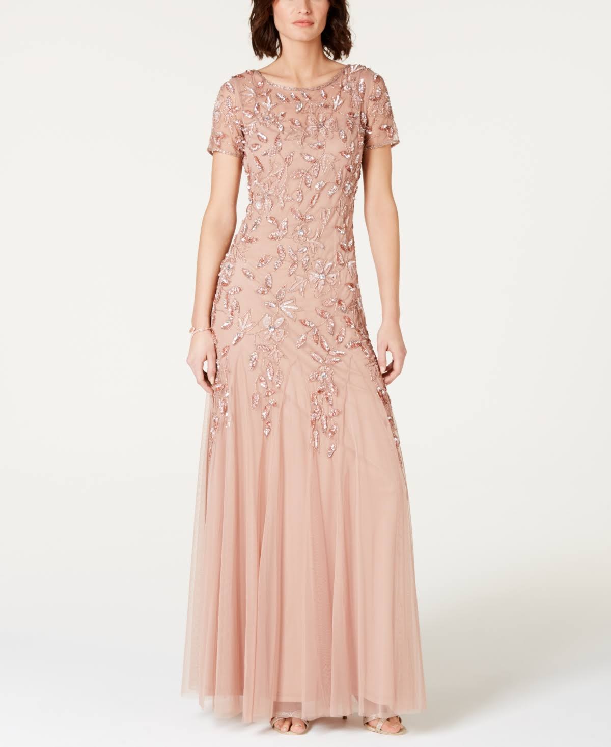 Floral-Beaded Gown - Rose Gold X3826