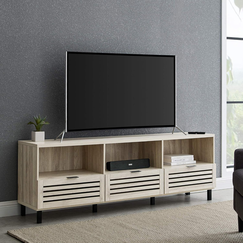 Modern Wood TV Stand with Slat Doors, 58 Inch, Dark Walnut F99735