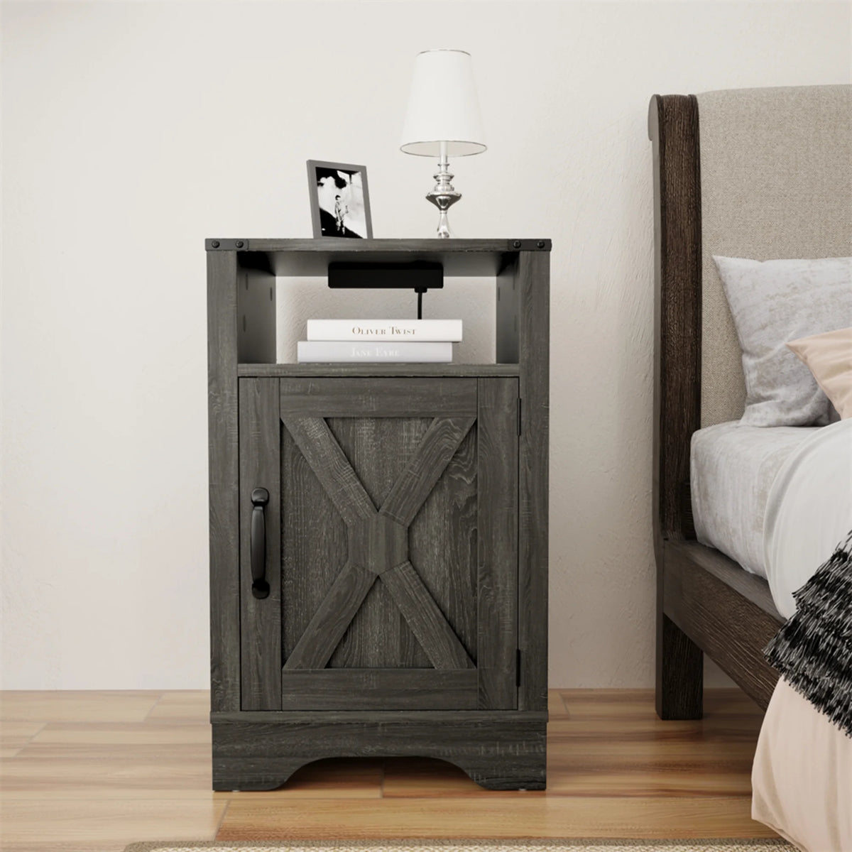 Rustic Wood Nightstand with Charging Station A5145