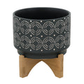 Black Round Ceramic Swirl Planter On Stand E9436