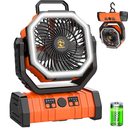 20000mAh Rechargeable Portable Camping Fan with LED Lantern Orange A26832