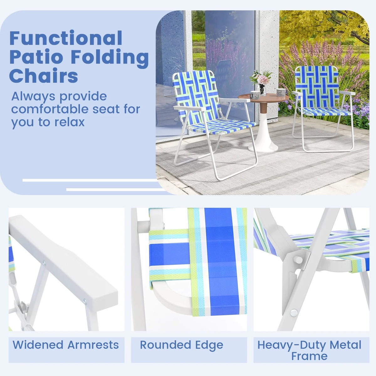 2PCS Lightweight Folding Beach Chair Blue N880581