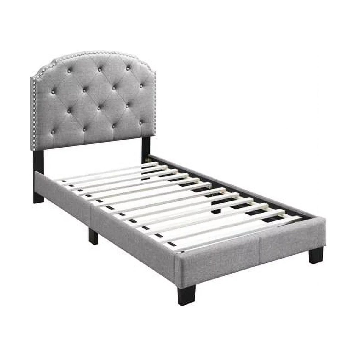 Light Gray Burlap Fabric Twin Size Upholstered Bed Frame U305