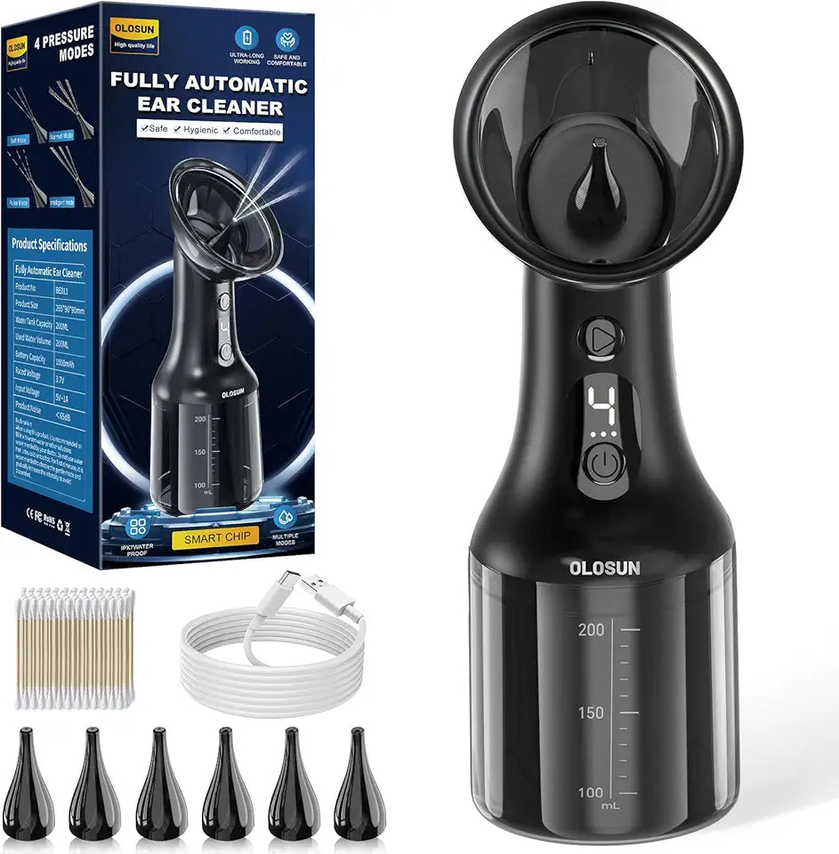 Black IPX7 Electric Ear Wax Removal Kit with 4 Water Pressure Levels Y681