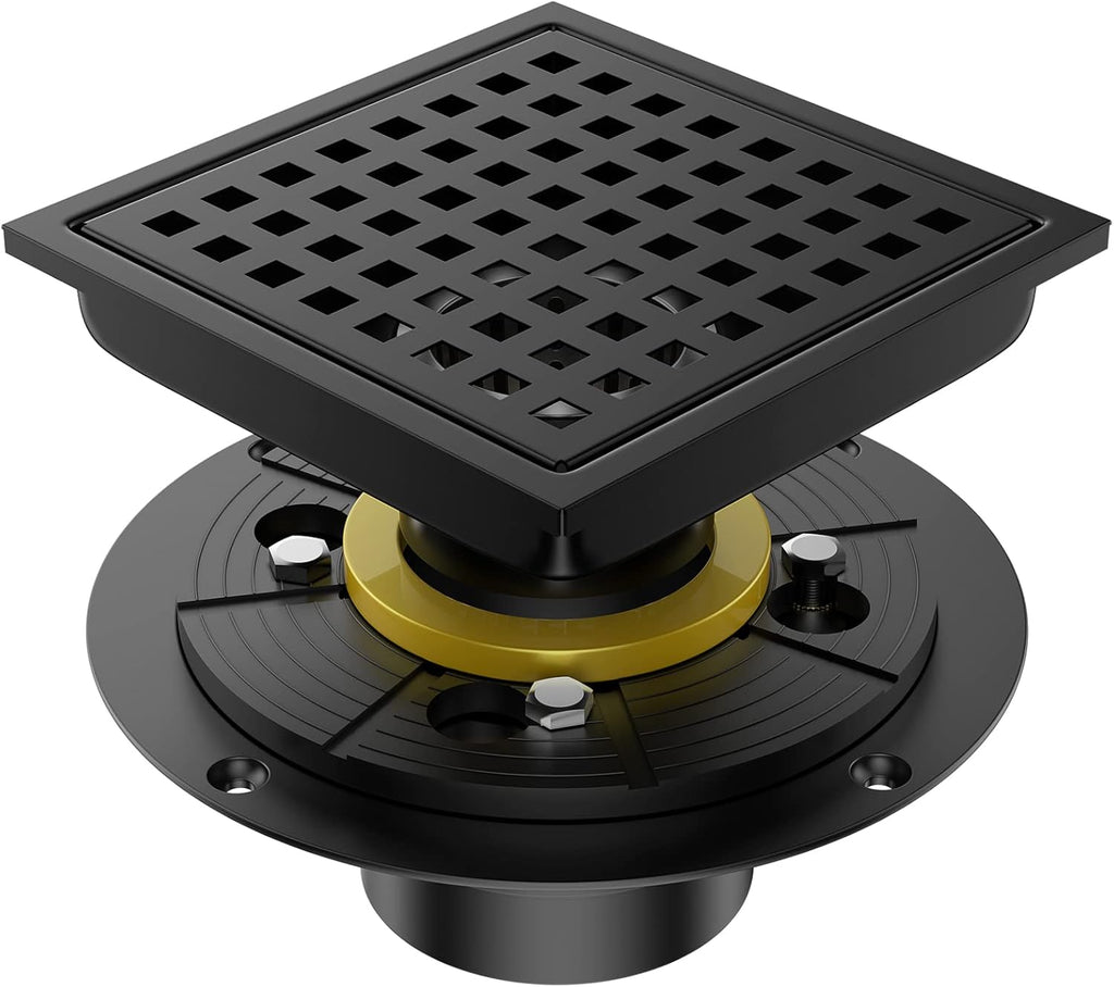 Square Shower Floor Drain Kit with Flange, Stainless Steel Grate, Hair Catcher, Pack of 2 H317183