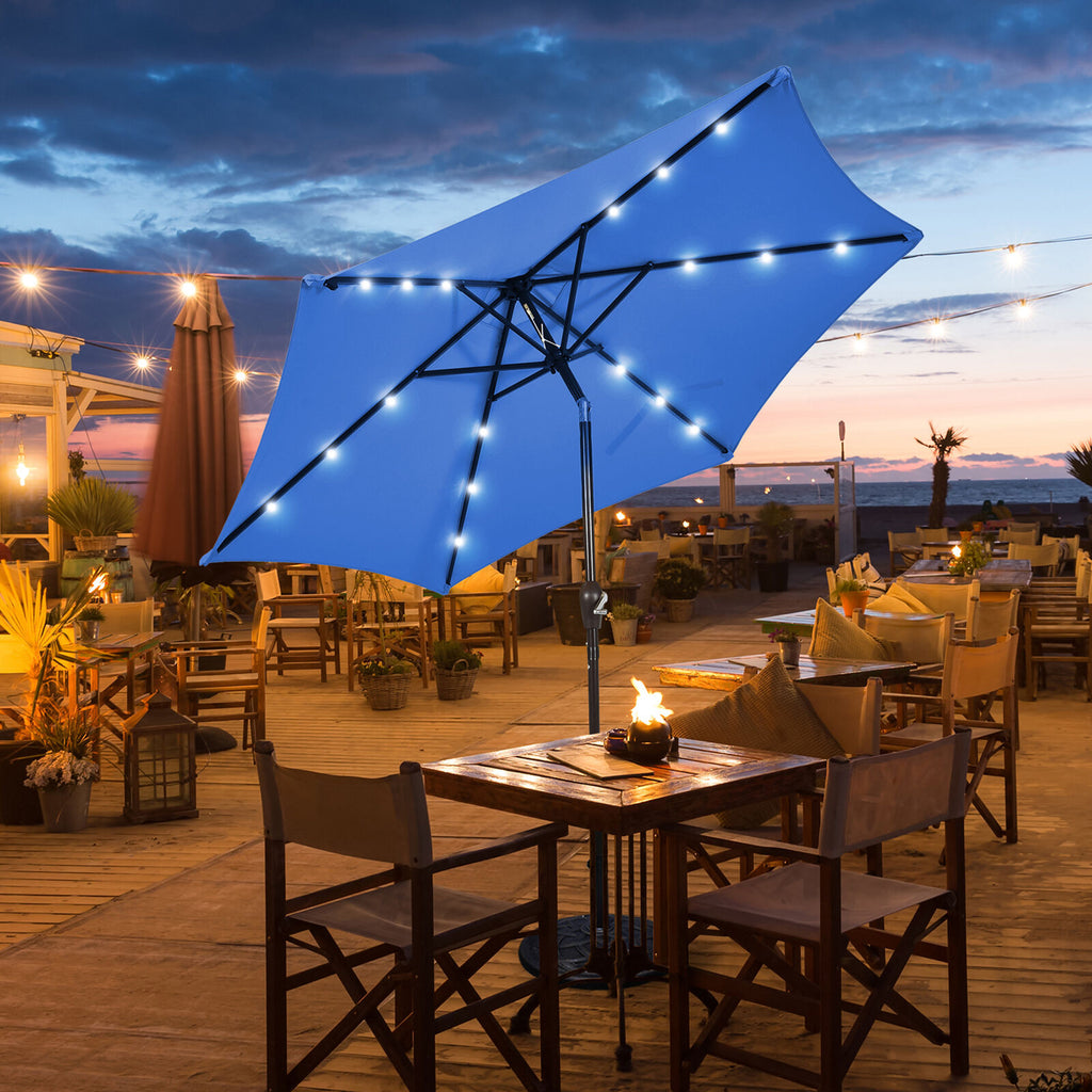 9 ft Patio Table Market Umbrella with Solar LED Lights D620