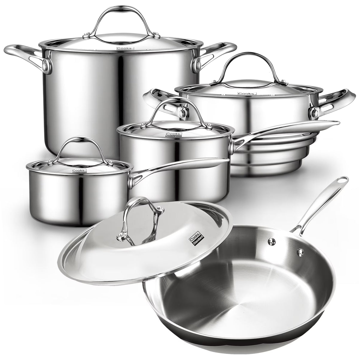 10-Piece Stainless Steel Cookware Set with Fry Pan A144219
