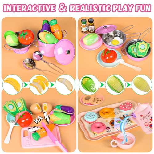 105Pcs Kids Play Kitchen Accessories Set with Apron & Chef Hat I7762