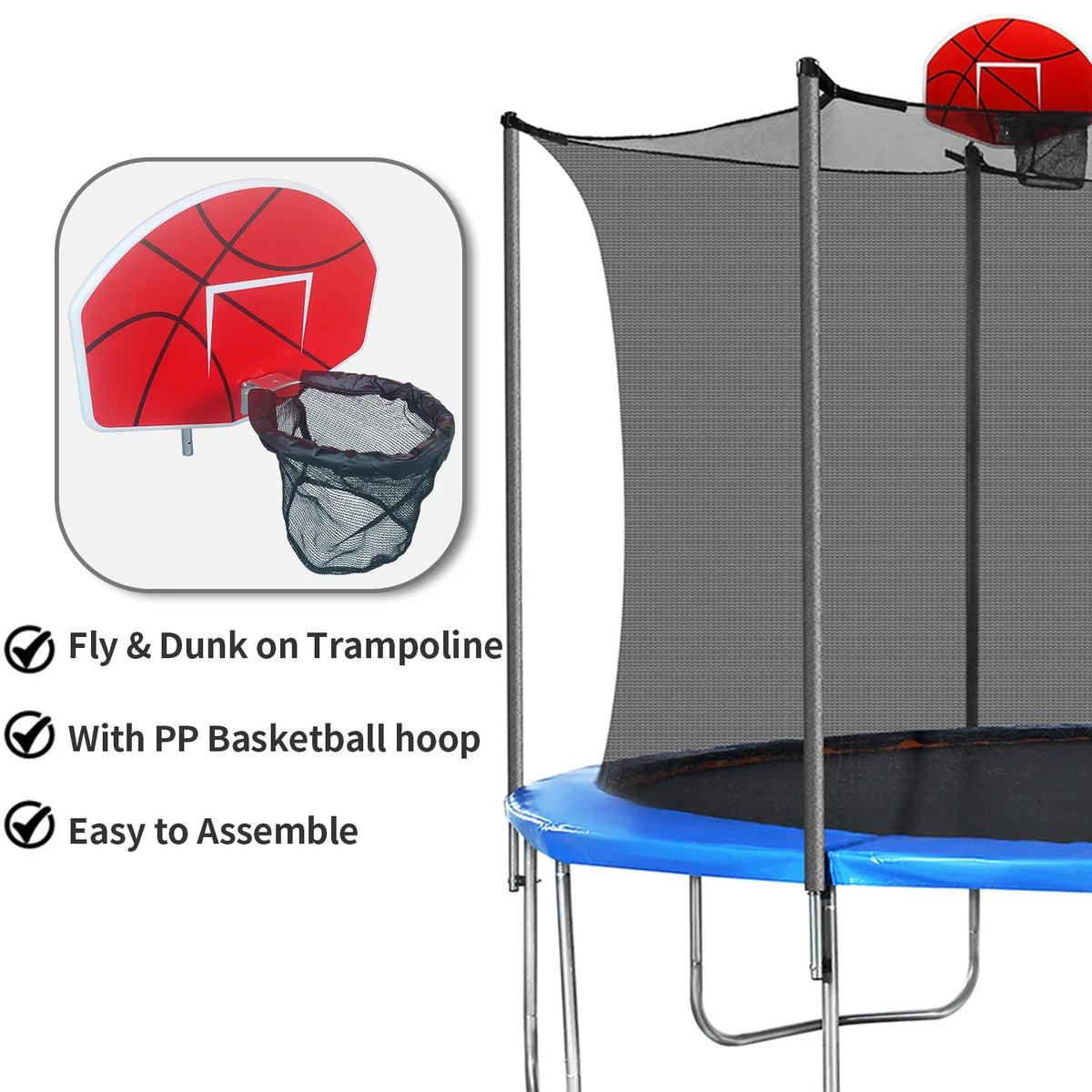 14ft Trampoline with Basketball Hoop and Ladder C3455