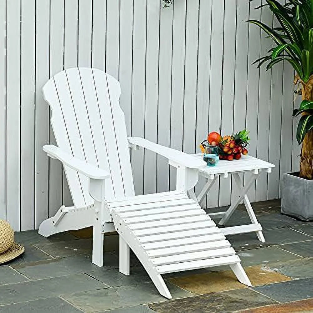 White 3-Piece Folding Adirondack Chair with Ottoman and Side Table W9892