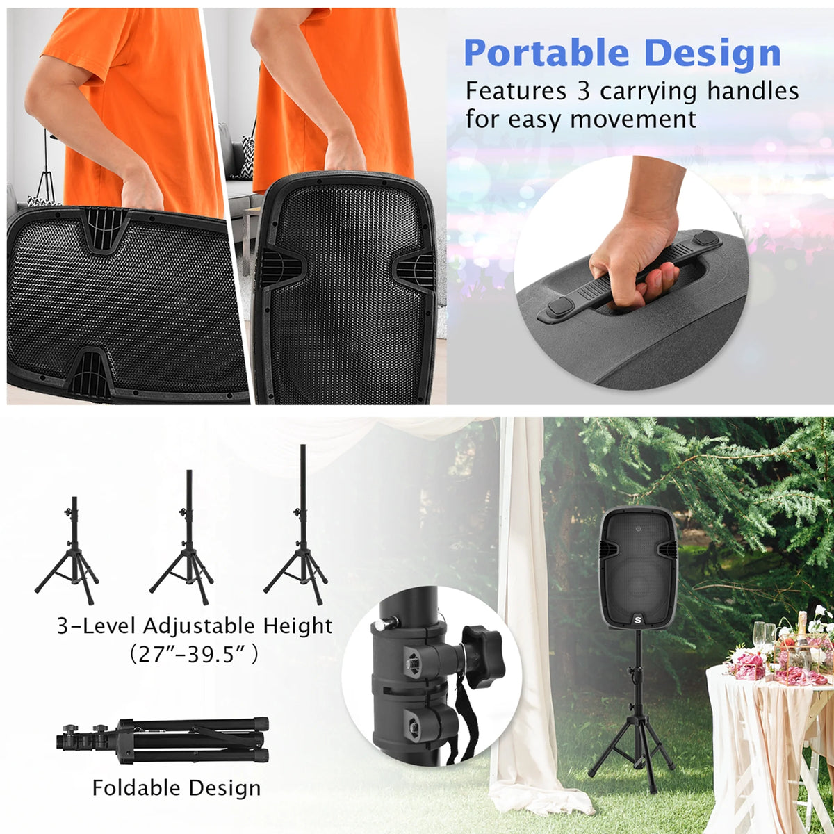 2000W Powered Speakers with Speaker Stands X40789