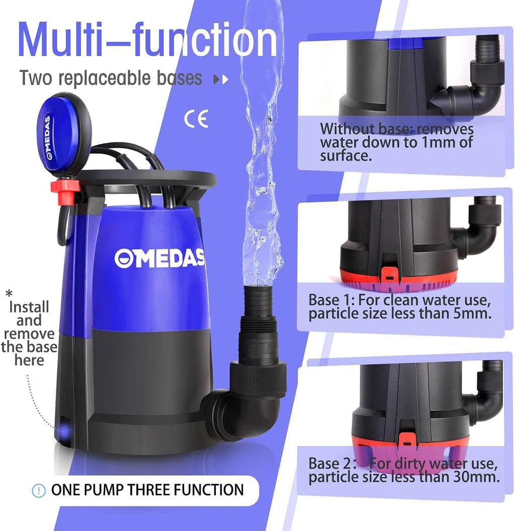 1HP 750W 4623GPH Submersible Sump Pump Electric 3 in 1 Clean/Dirty Water Utility Water Pumps w/Float Switch and Long 16.4ft Cable Pack of 2 V3804