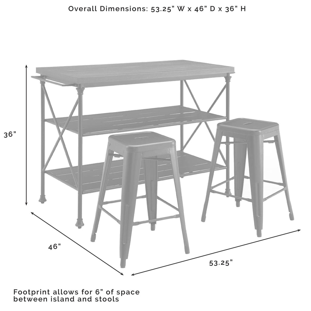 3 Piece Kitchen Island 2 Stools Set Brown Black E13610
