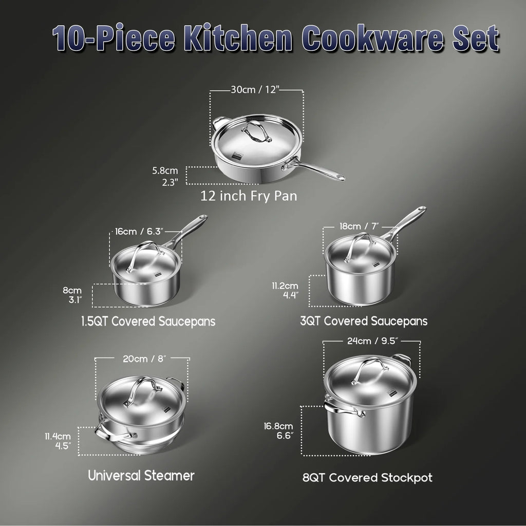 10-Piece Stainless Steel Cookware Set with Fry Pan A144219
