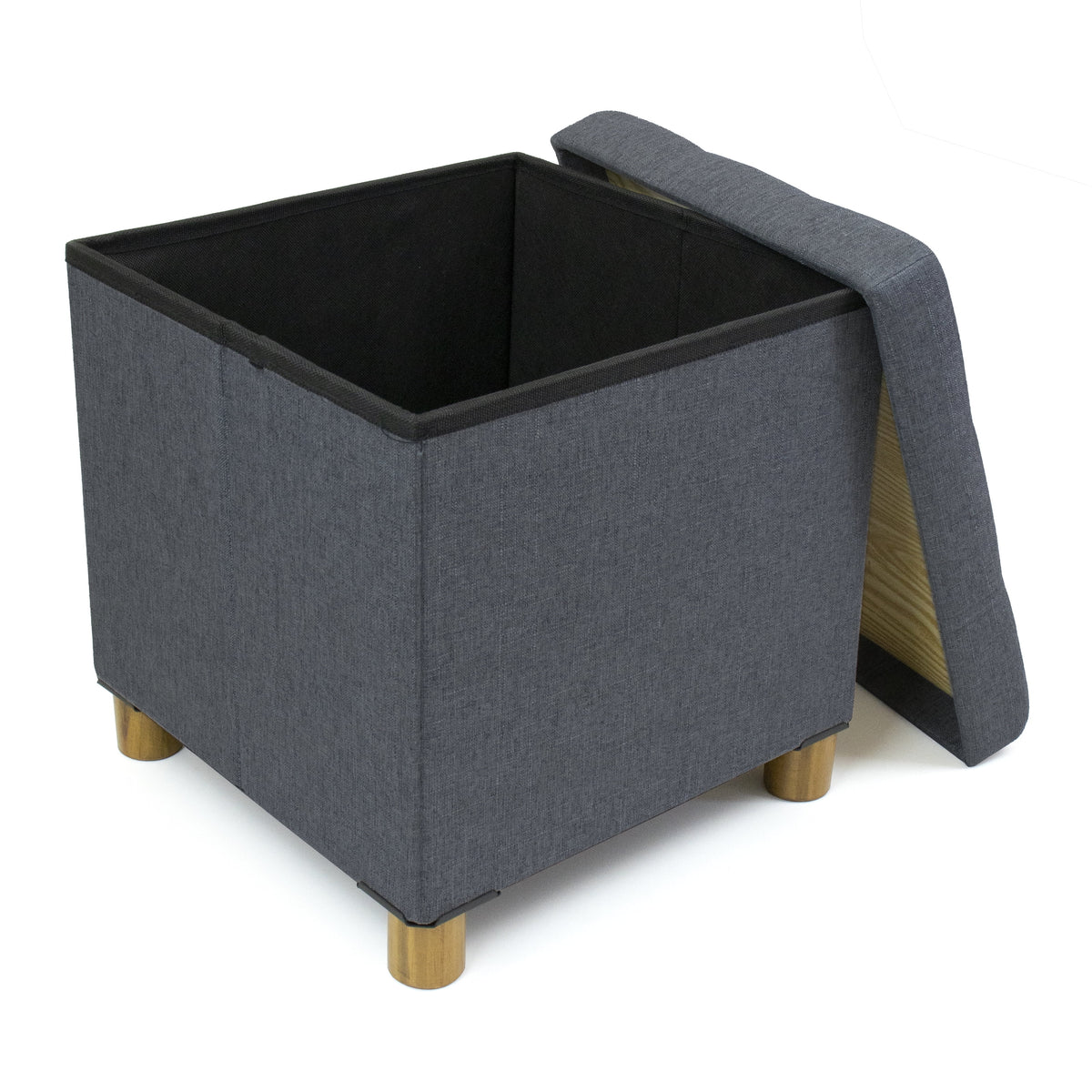 Dark Grey Collapsible Cube Storage Ottoman Foot Stool with Tray V445