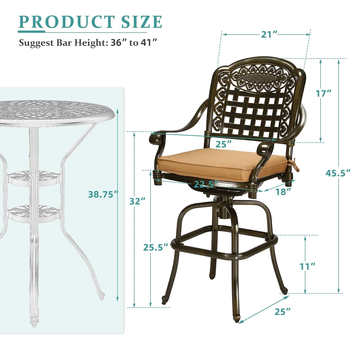2 Piece Cast Aluminum Swivel Bar Stools with Cushions J60275