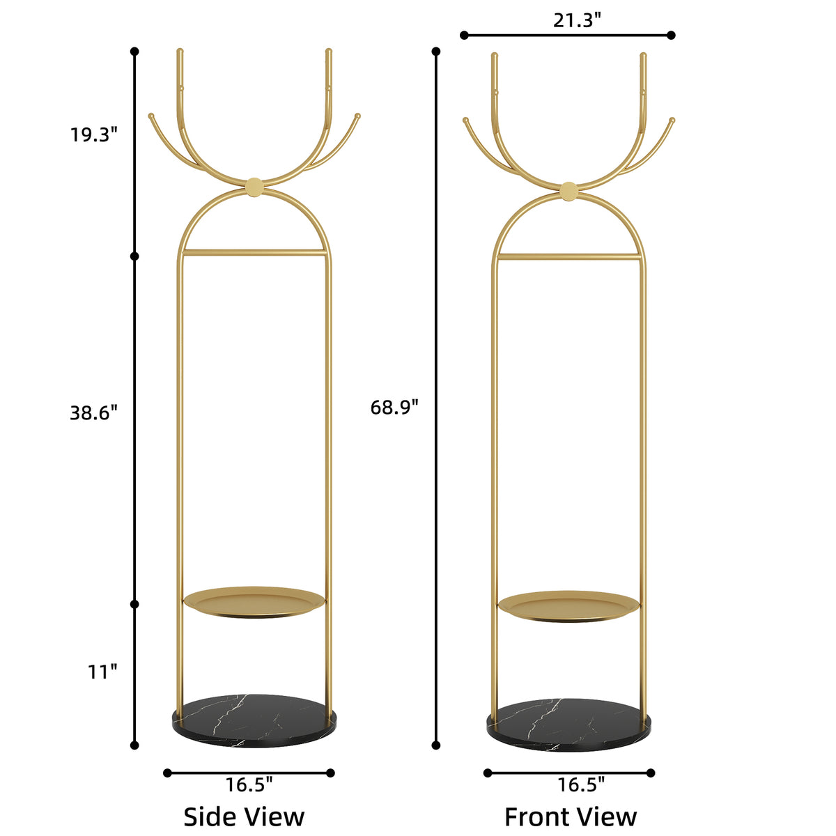 Metal Coat Rack Stand with Shelves and Hooks, Marble Base P792179