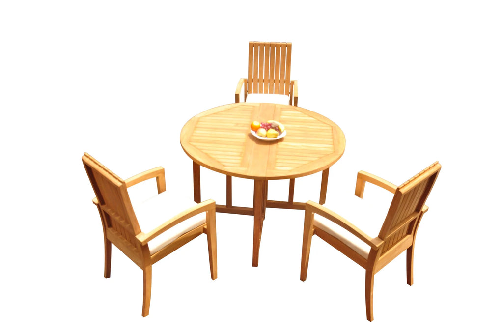 Grade-A Teak 4 Pc Dining Set with 48" Round Butterfly Table and 3 Stacking Arm Chairs S726590