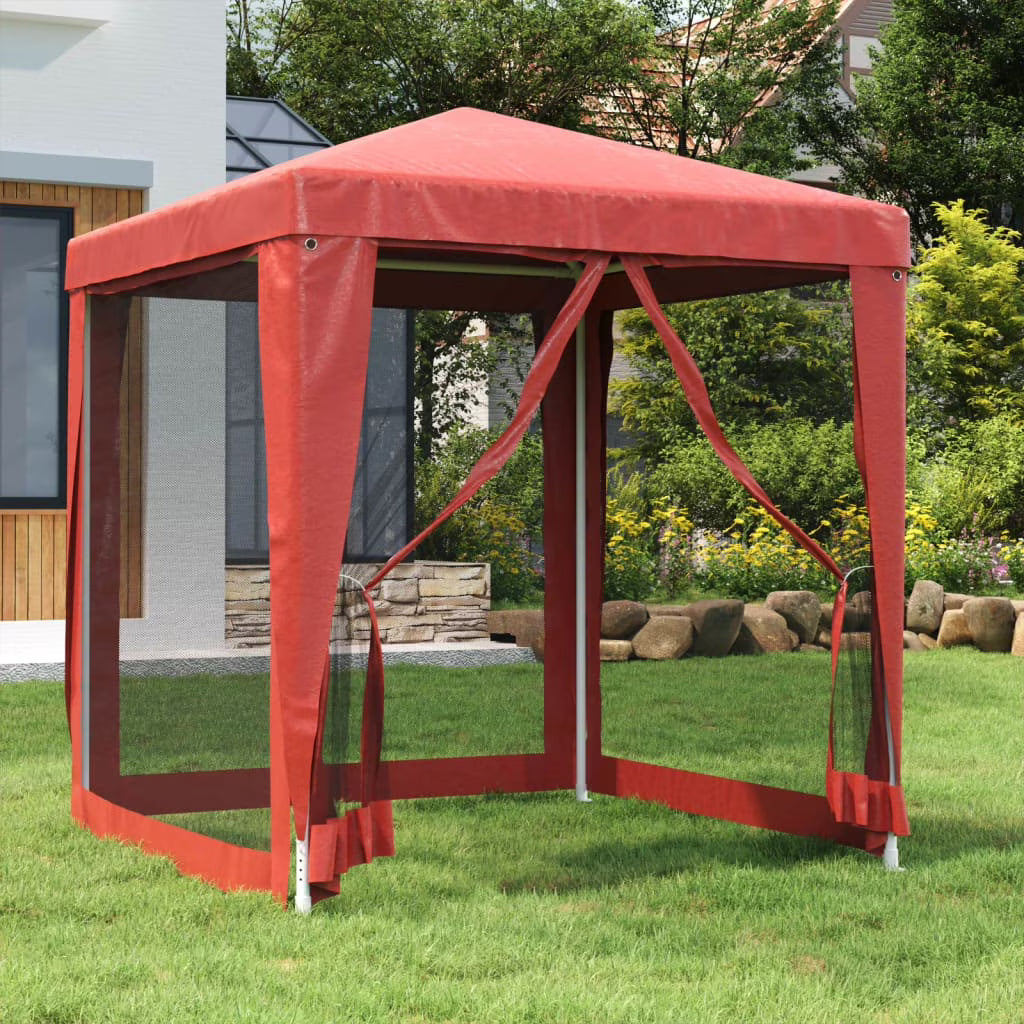 Red Party Tent with 4 Mesh Sidewalls 6.6'x6.6' HDPE F456728