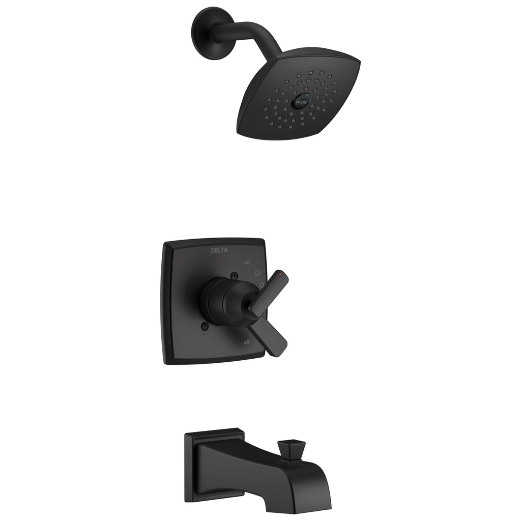 Matte Black Finish Tub and Shower Combo Faucet with Cartridge, Handles, and Valve Y912627