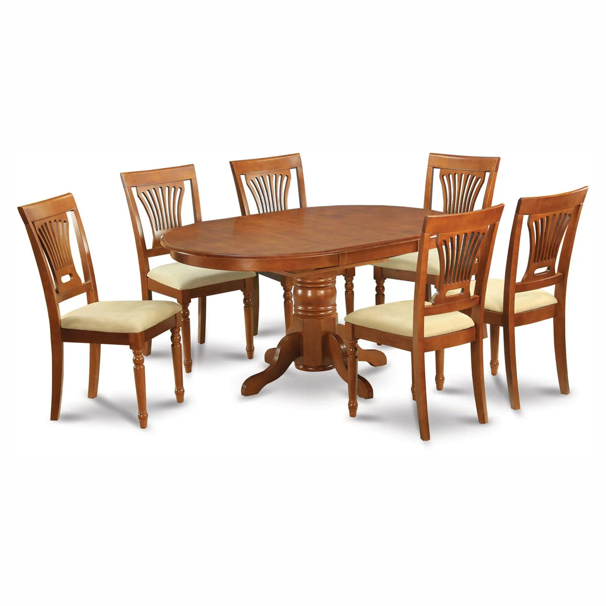 7 Piece Pedestal Oval Dining Table Set with Microfiber Seat Chairs U797790