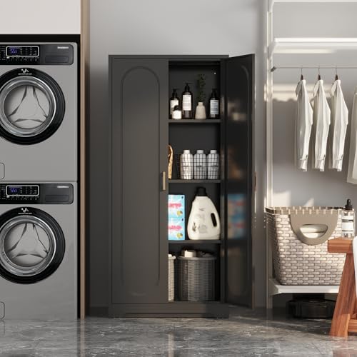 Black Metal Pantry Cabinet with Doors and 4 Adjustable Shelves T521222