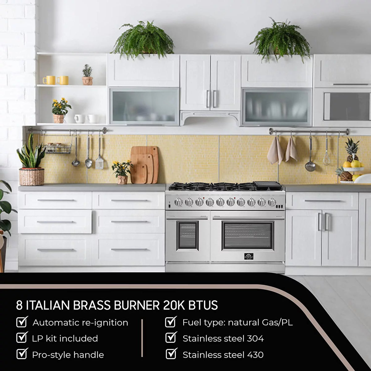 48-inch 8-Gas Burner Freestanding Range with Dual Oven in Stainless Steel A663146