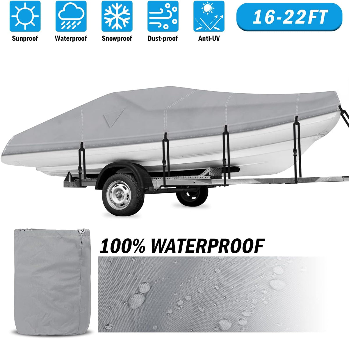 600D Waterproof Trailerable Boat Cover (17-19ft, Beige) P208