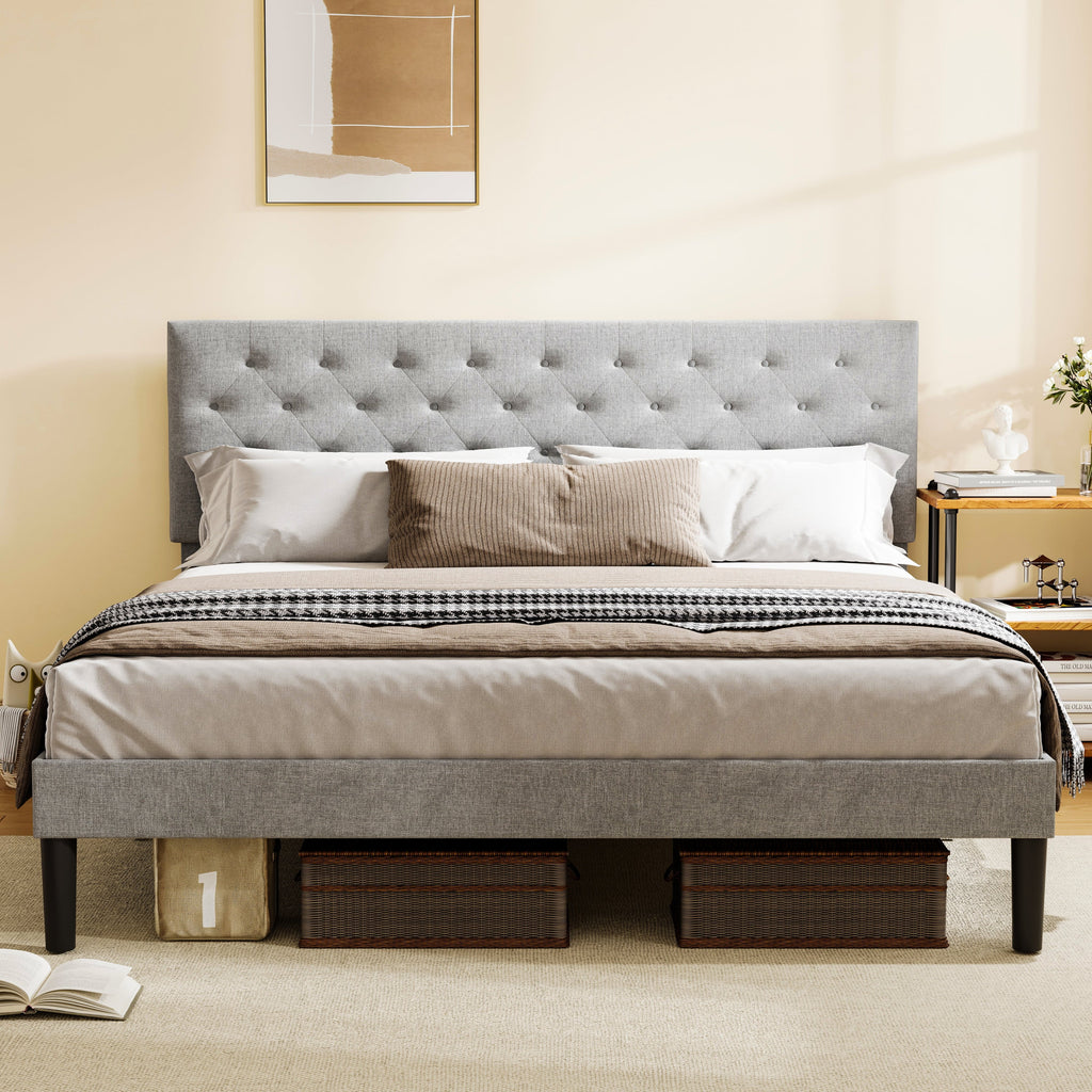 Queen Size Bed Frame Light Gray F3405