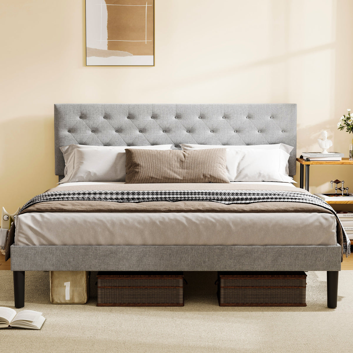 Queen Size Bed Frame Light Gray F3405