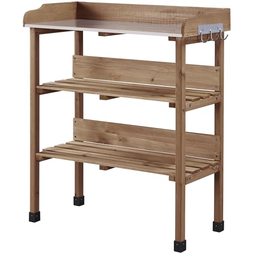 Fir Wood Potting Bench Table with 3 Tier Shelves F4750