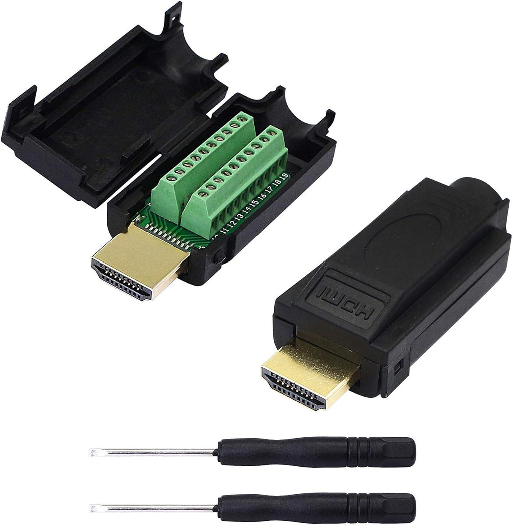 2 Pack HDMI Solderless Adapter Gold Plated Connector with Plastic Cover Screwdriver X13161