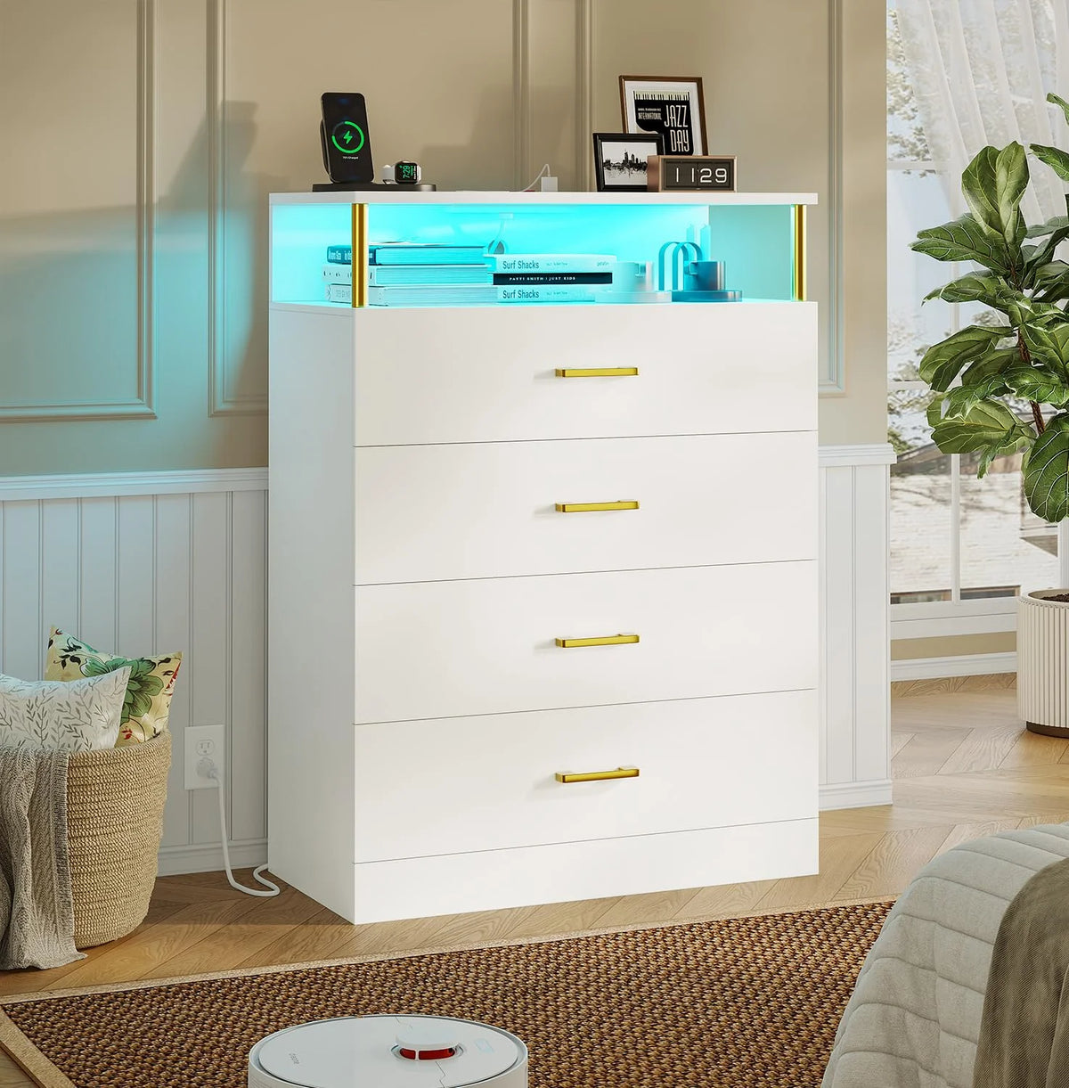 Black 6 Drawer Dresser with Charging Station F3287