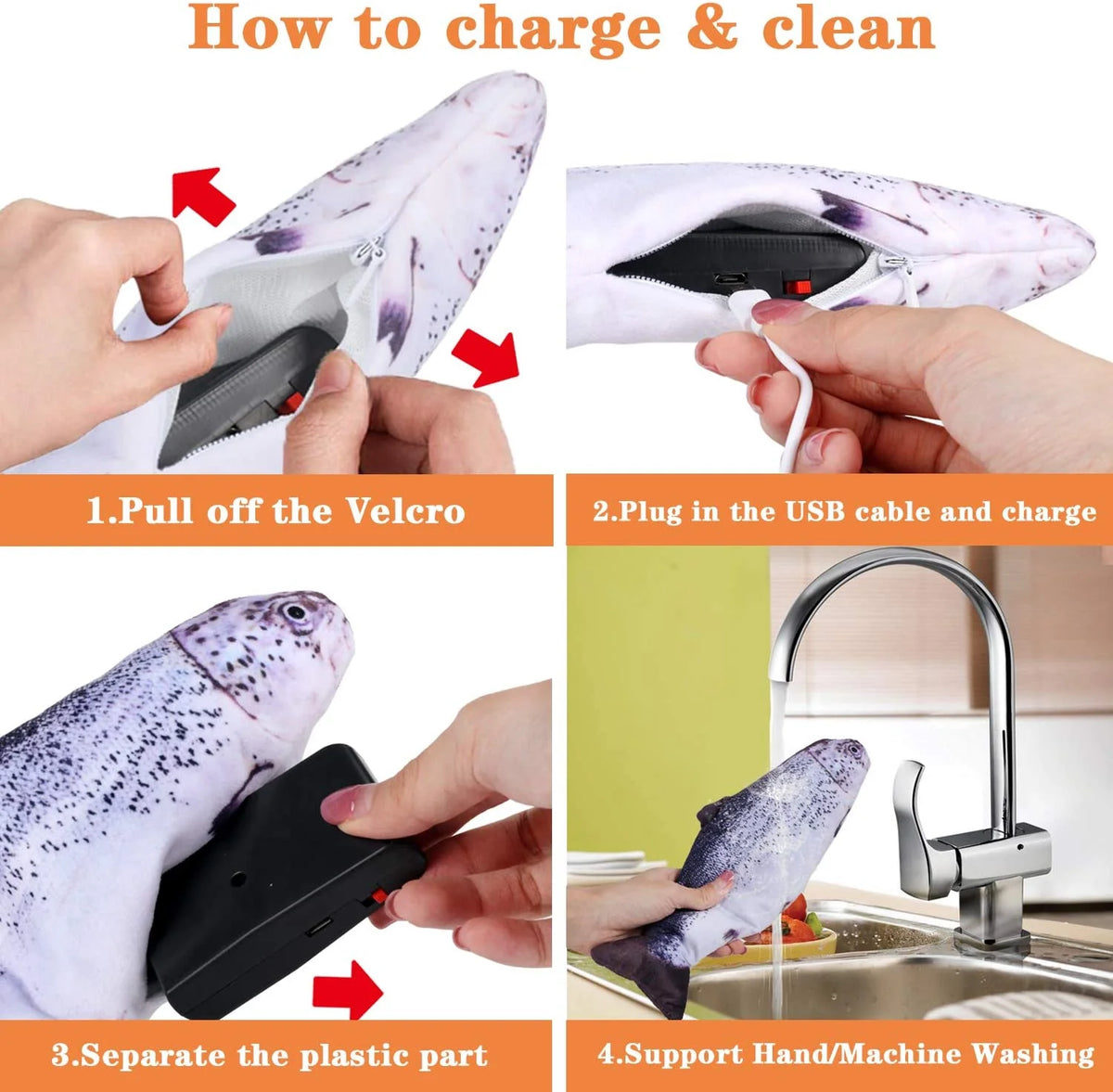 Electric Moving Wagging Fish Cat Toy F7545