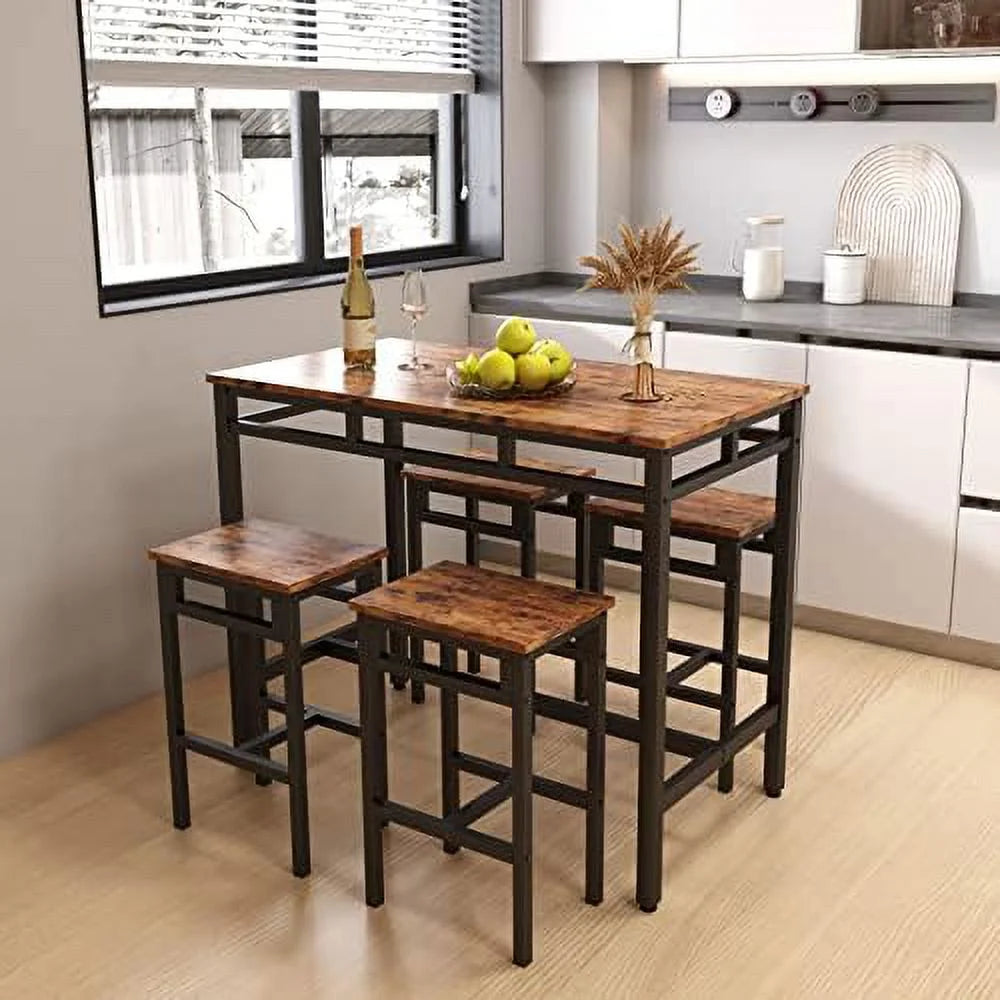 5 Piece Metal and Wood Dining Table and Chairs Set R297