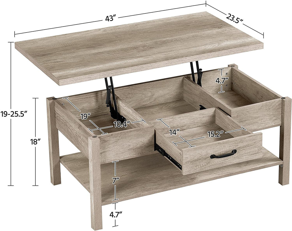 43in Lift Top Coffee Table with Storage Drawer L8836