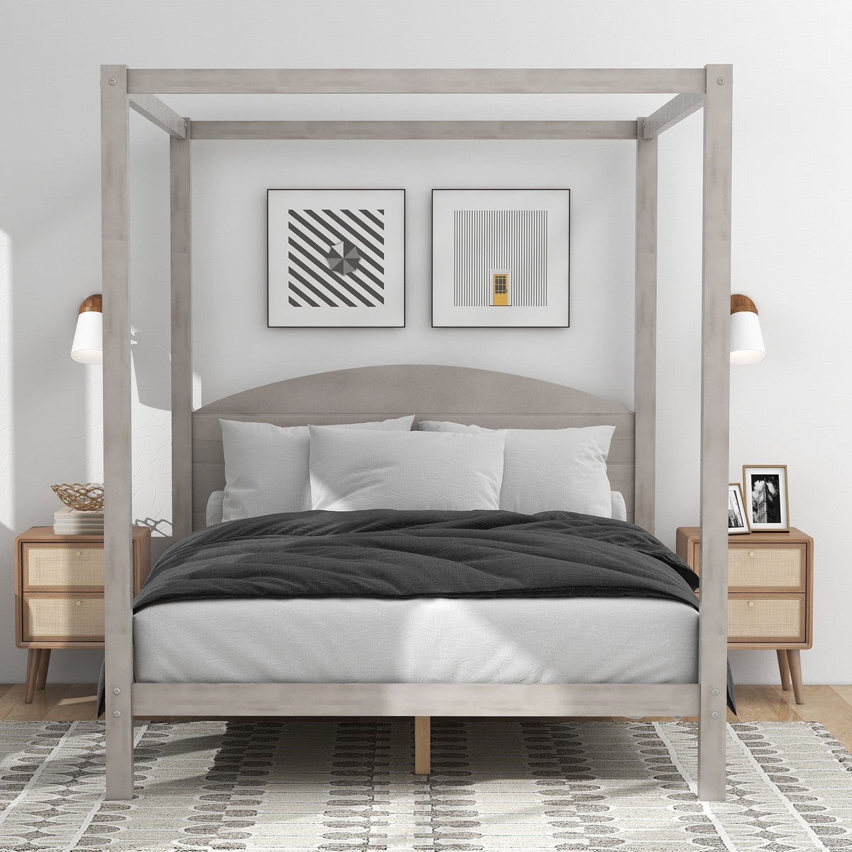 Queen Size Canopy Platform Bed with Headboard G213