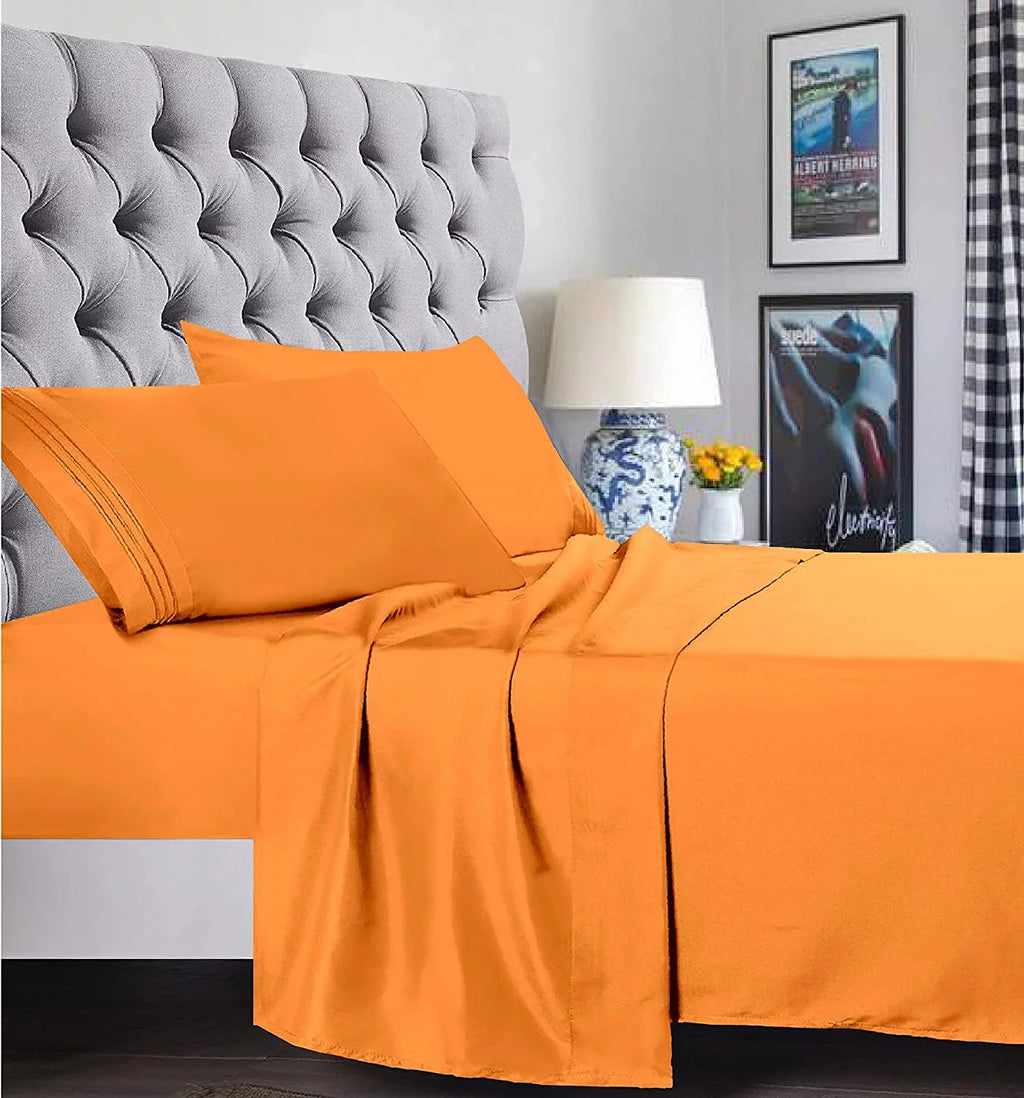 Super Soft Microfiber Bed Sheet Set with 14-inch Deep Pockets Full Orange Z893