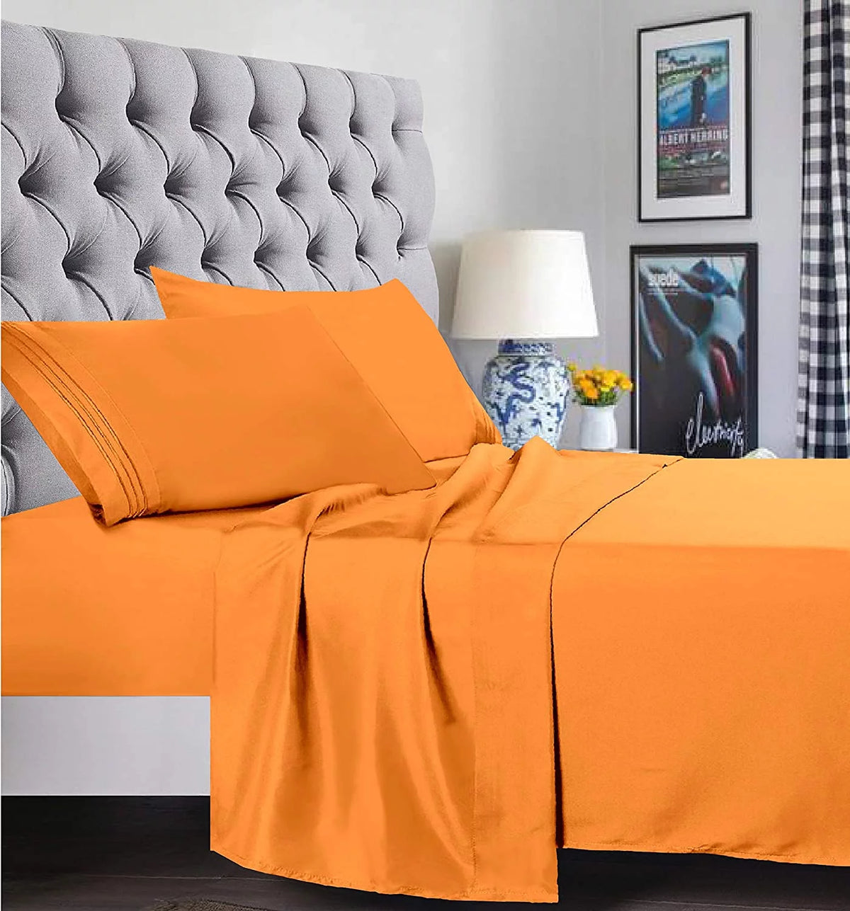 Super Soft Microfiber Bed Sheet Set with 14-inch Deep Pockets Full Orange Z893