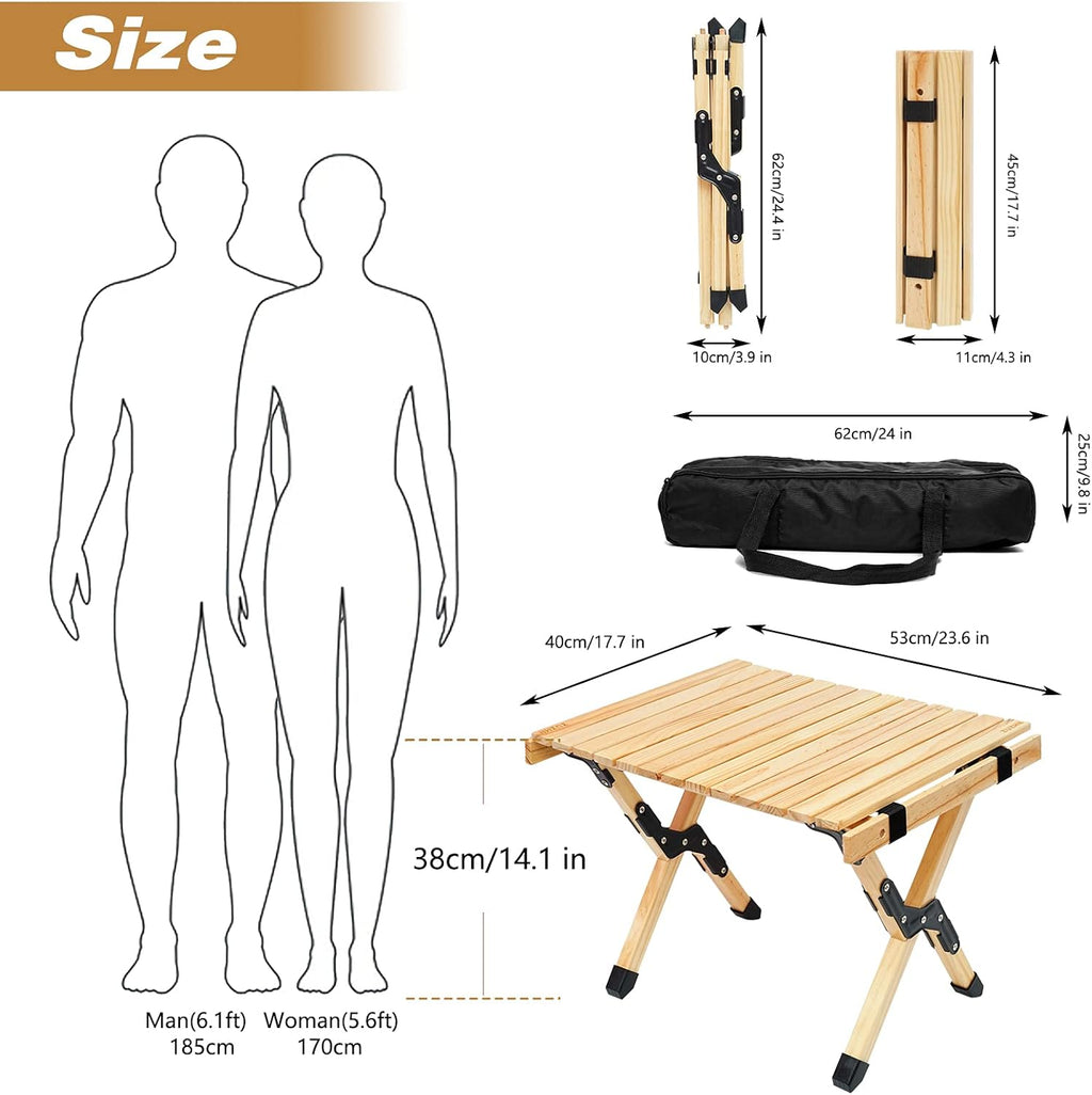 Portable Folding Wooden Camping Table with Carry Bag J5096