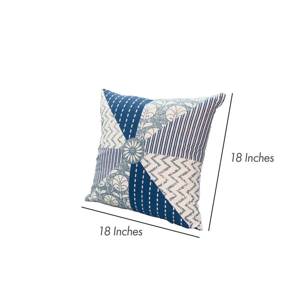 18 x 18 Square Cotton Accent Pillow, Blue, White A39715