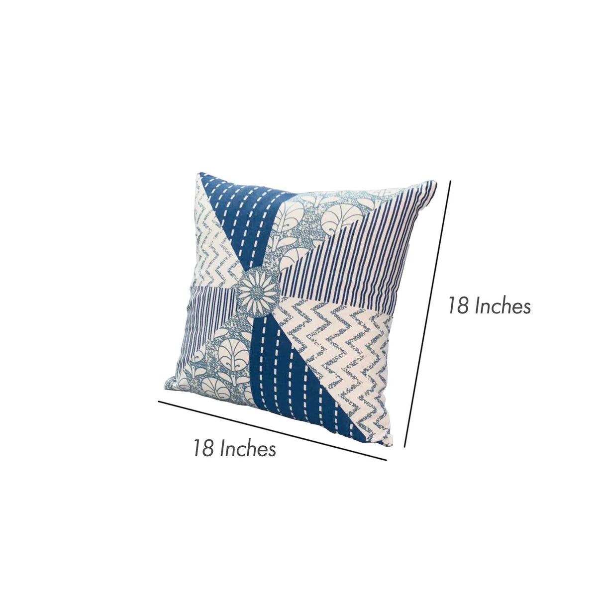 18 x 18 Square Cotton Accent Pillow, Blue, White A39715