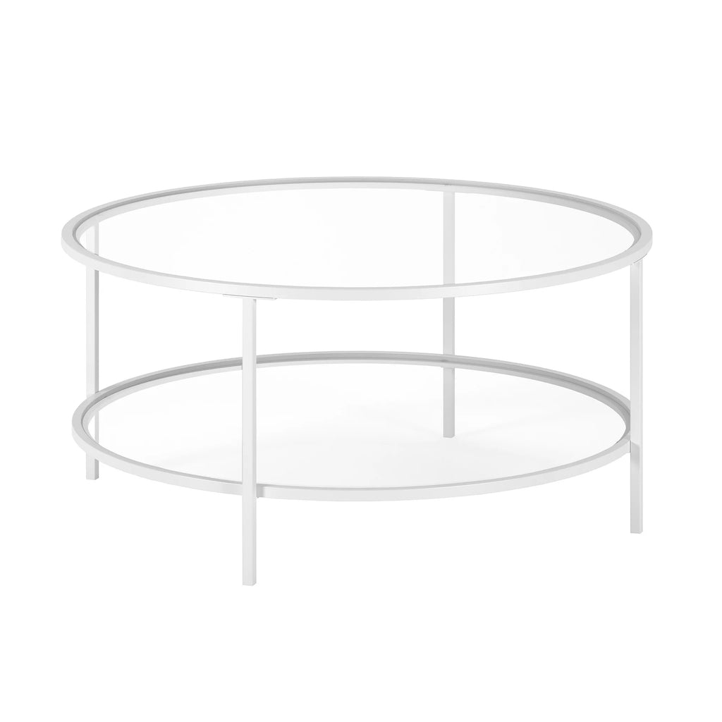 White Glass Round Coffee Table with Shelf T6945