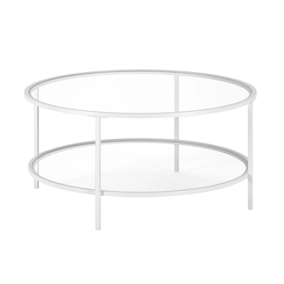 White Glass Round Coffee Table with Shelf T6945