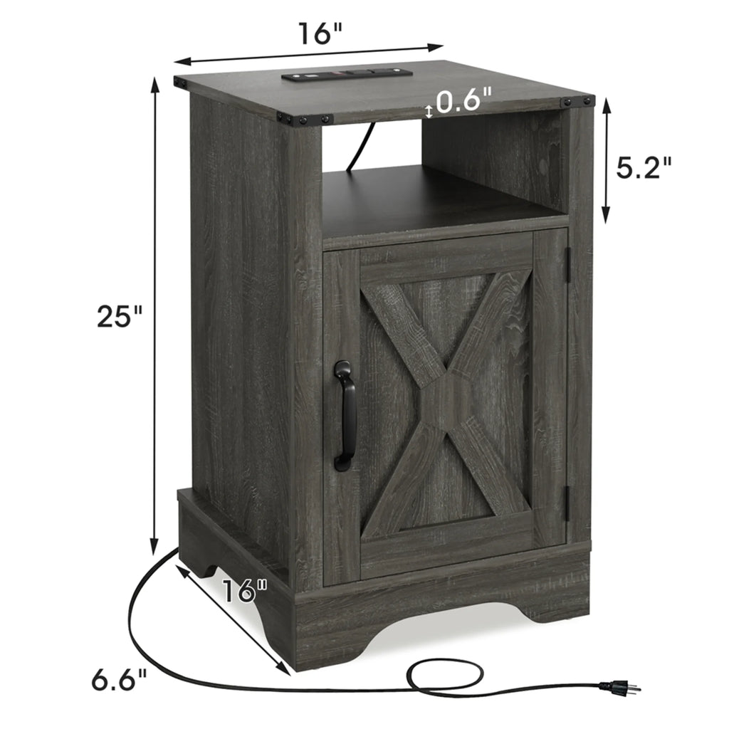 Rustic Wood Nightstand with Charging Station A5145