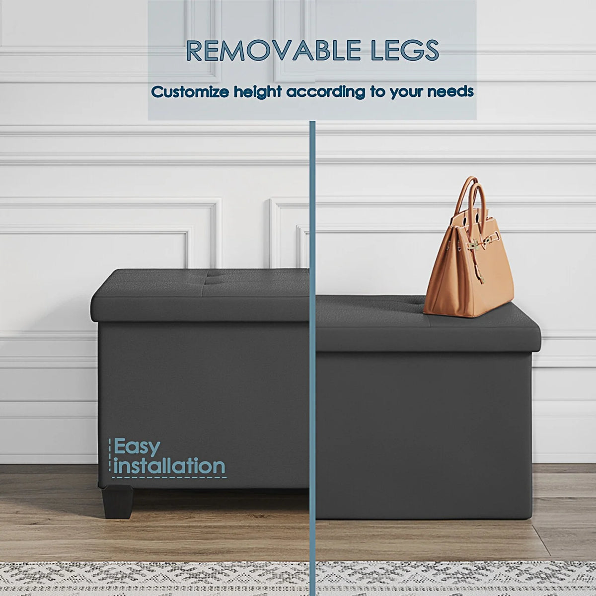 Grey Faux Leather Storage Ottoman Bench O727884