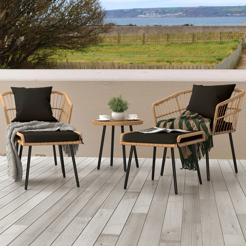 Black Wicker Ottoman with Cushions Set of 2 O114566